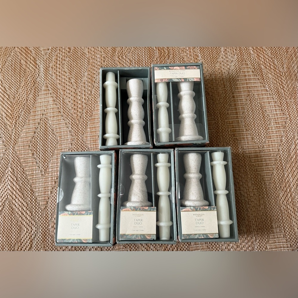 Botanical Light 5 Box Set of Taper Candles & Ceramic Holders,Bundle of 5,NWT